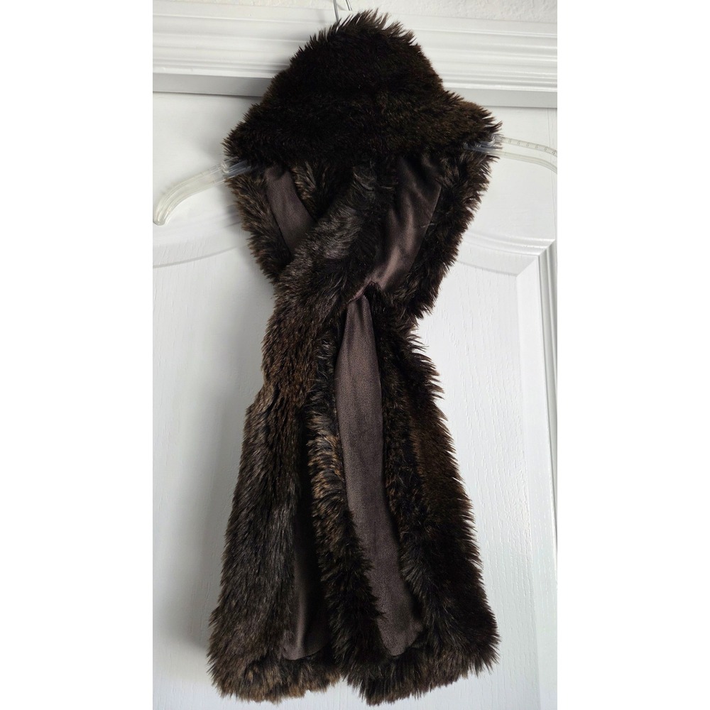 Restoration Hardware Faux‎ Fur Pull Through Scarf Brown Plush Winter Neck Warmer - Picture 2 of 4